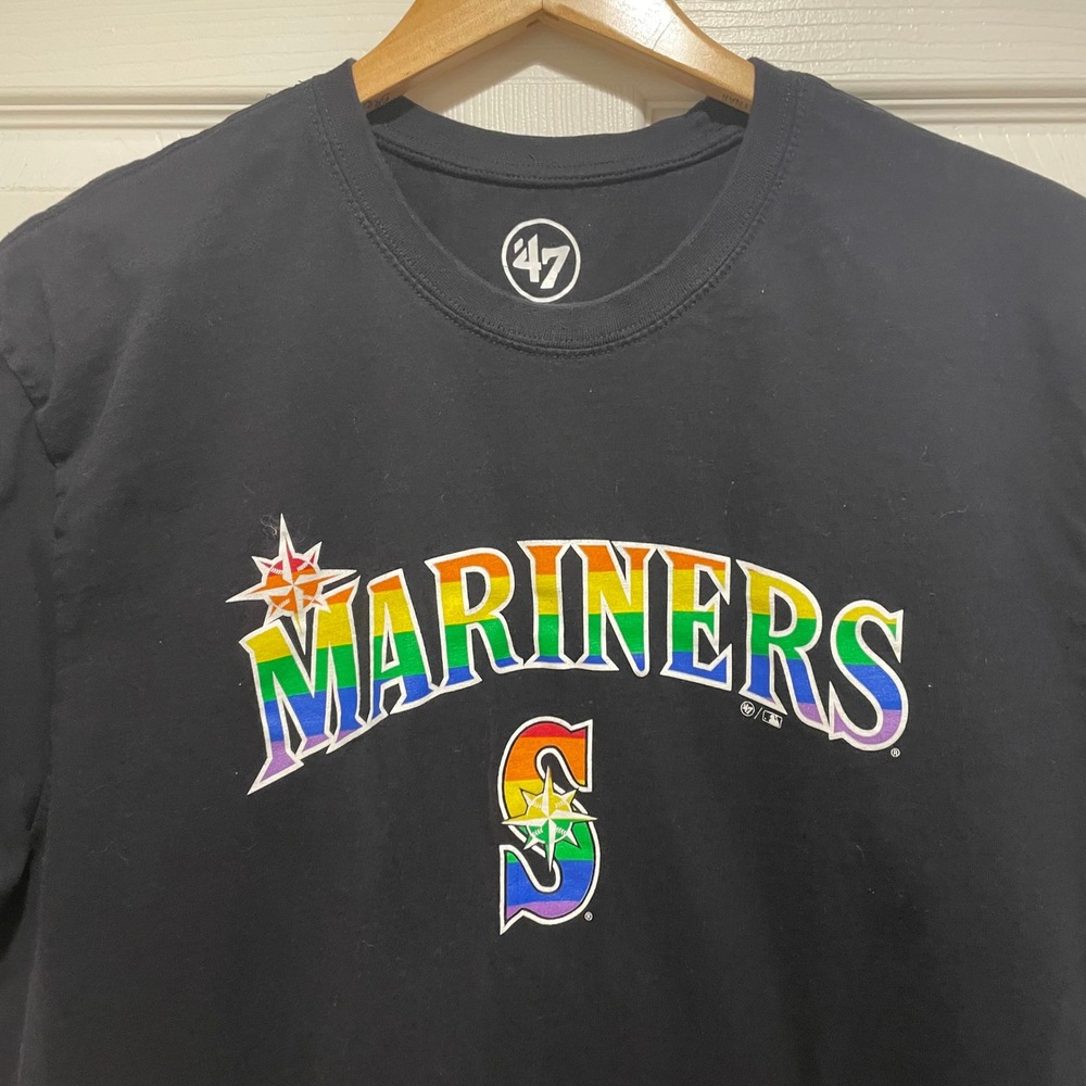 '47 Brand Mens Seattle Mariners Pride T-Shirt XXL Black Cotton MLB Graphic Tee - Picture 1 of 6